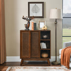 Mid Century Modern Rattan Sideboard Cabinet, Buffet Cabinet for Entryway Hallway Living Room Kitchen Dining Room, Adjustable Shelf & Solid Wood Feet & Rattan Cabinet Doors - Dark Wood - Grand Goldman Shop