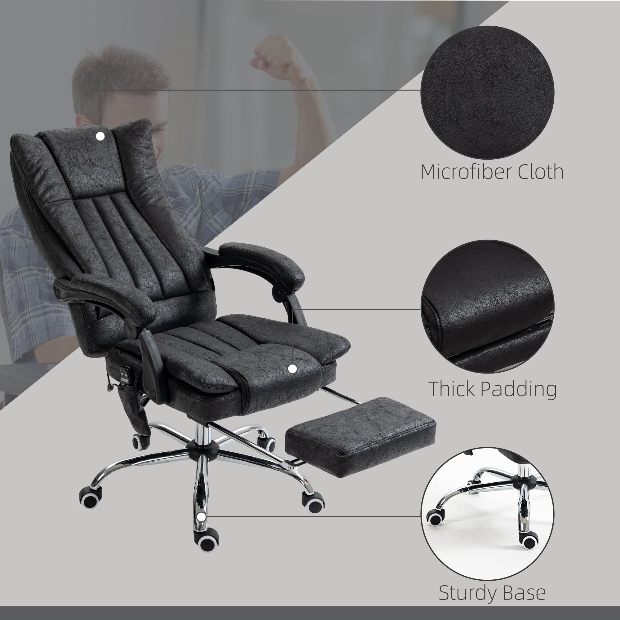 Vinsetto Microfiber Office Chair, High Back Computer Chair with 6 Point Massage, Heat, Adjustable Height and Retractable Foot