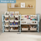 Kids Toy Storage Organizer with 2 Tier Bookshelf, Toy Storage with 12 Bins, Blue Polyethylene, 56.10 x 14.17 x 33.86 inches - Grand Goldman Shop