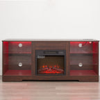 TV Stand Electric Fireplace TV Stand with Glass Shelves, 3D Fireplace TV Stand with LED Lights Wood with USB Charging Outlet Modern Television Table Center for TV up to 32-62' ESP 58''W*15.4''D*24.6 - Grand Goldman Shop