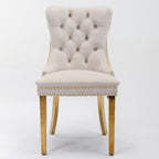 A&A Furniture,Nikki Collection Modern, High-end Tufted Solid Wood Contemporary Velvet Upholstered Dining Chair with Golden Stainless Steel Plating Legs,Nailhead Trim,Set of 2,Beige and Gold, SW1601BG - Grand Goldman Shop