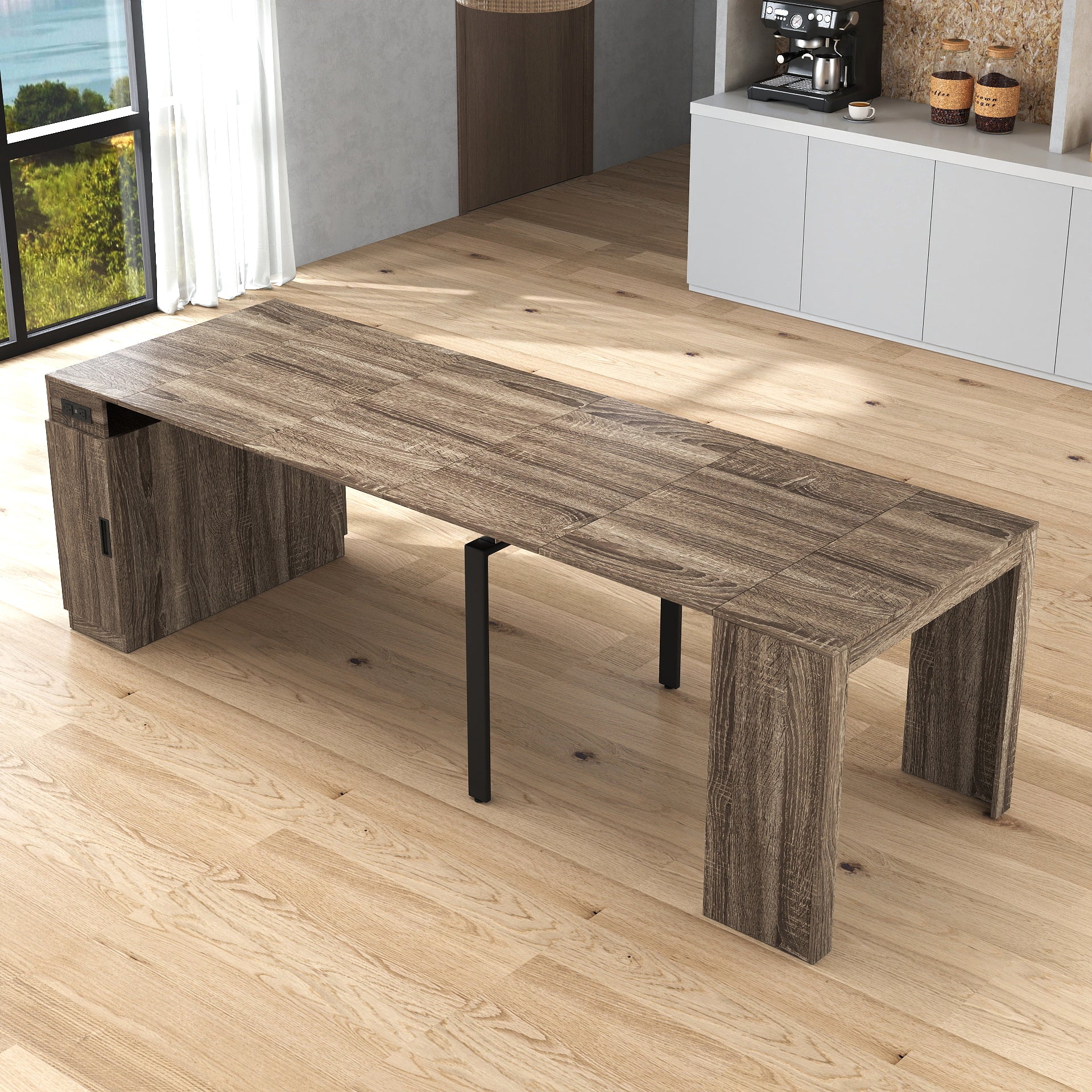Modern Multifunctional Extendable Dining Table with Outlet, Space Saving Expanding Table with Storage for Party, Weddings, Meetings, Celebrations - Grand Goldman Shop