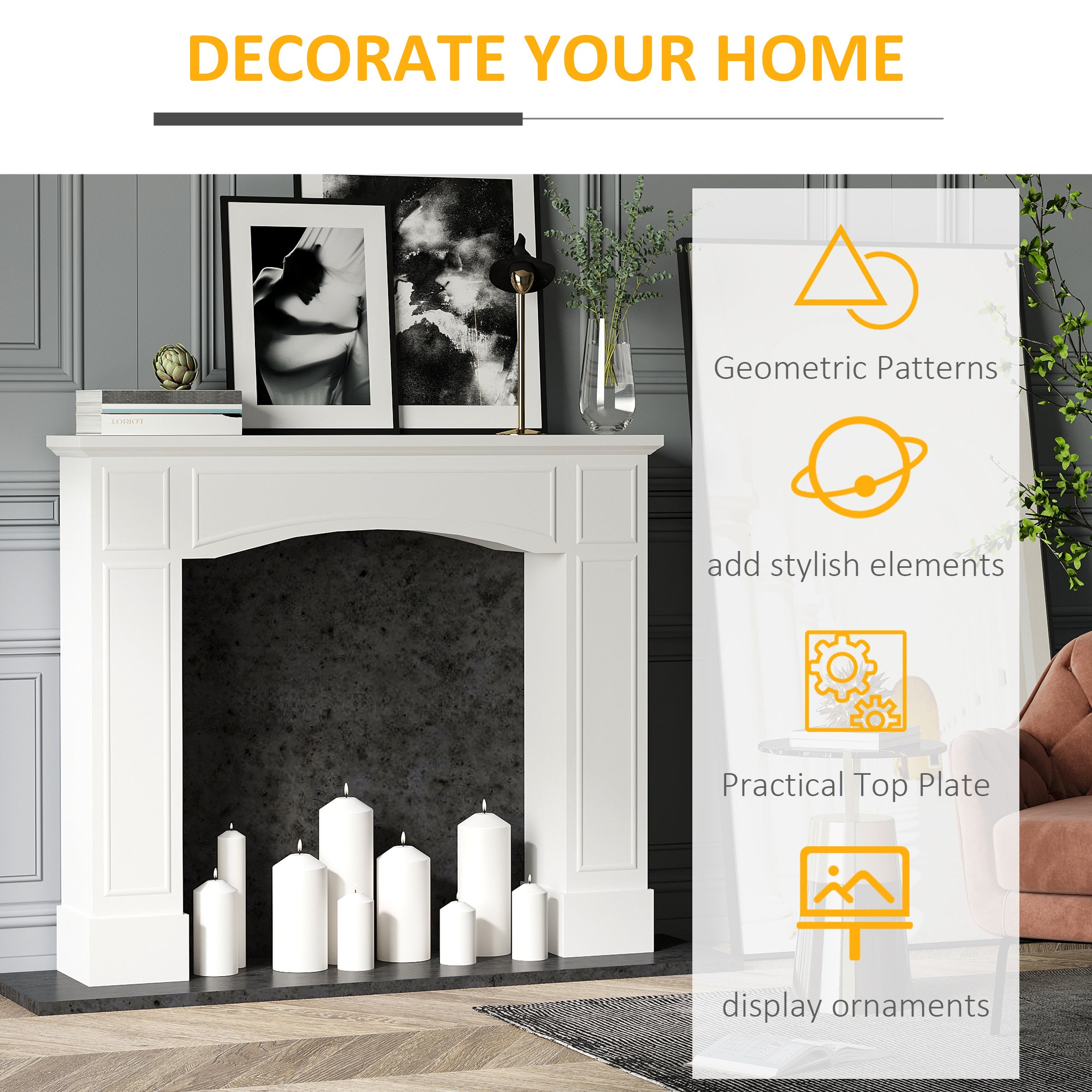 HOMCOM Modern Fireplace Mantel, Surround Mantels for Fireplace with Decorative Pattern Interior Width 29' White - Grand Goldman Shop