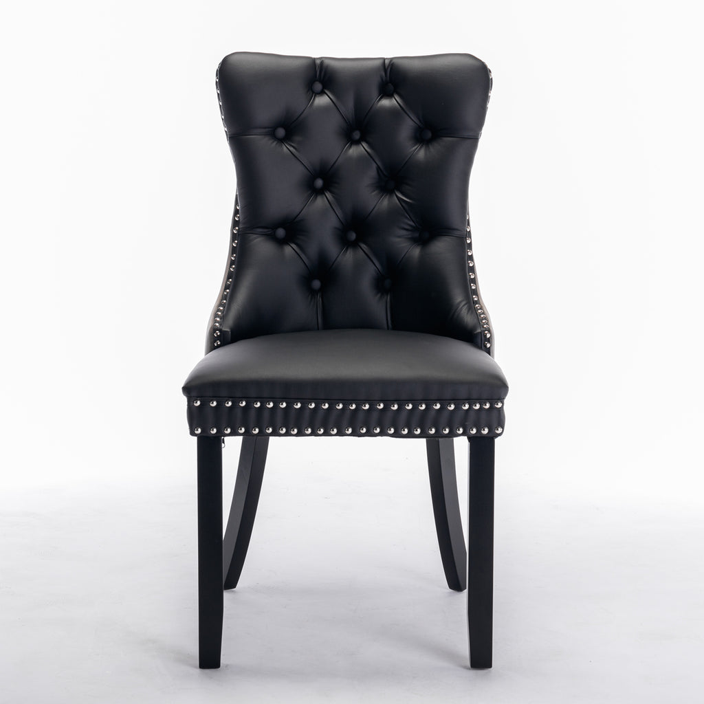 A&A Furniture,Nikki Collection Modern, High-end Tufted Solid Wood Contemporary PU and Velvet Upholstered Dining Chair with Wood Legs Nailhead Trim  2-Pcs Set，Black+Gray, SW2101BG - Grand Goldman Shop