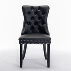 A&A Furniture,Nikki Collection Modern, High-end Tufted Solid Wood Contemporary PU and Velvet Upholstered Dining Chair with Wood Legs Nailhead Trim  2-Pcs Set，Black+Gray, SW2101BG - Grand Goldman Shop