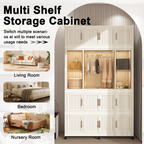 Portable Wardrobe Closet Storage Organizer with 17 Magnetic Doors, 17 Cubes, Hanging Rod & 6 Hangers, Creamy White Polypropylene Closet for Clothes, Baby Items, and Household Storage - Grand Goldman Shop