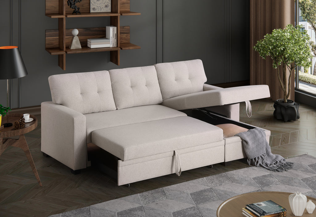Convertible Upholstered Sectional Sofa with Pull-out Chaise - Grand Goldman Shop