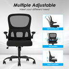 Office Chair, Mesh Ergonomic Office Chair with Lumbar Support, Comfy Computer Desk Chair with Flip Armrest Rolling Wheels for