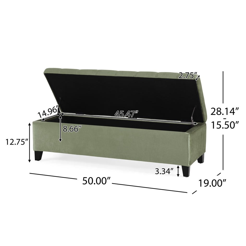 Wendover Elegant Velvet Tufted Storage Bench with Lift-Up Top and Birch Wood Legs - Grand Goldman Shop