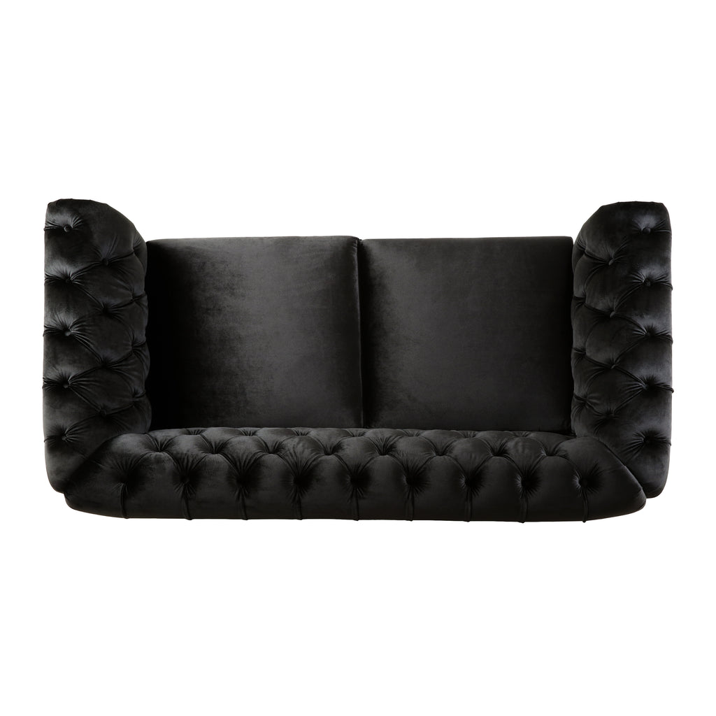 VIVALUX Chesterfield Velvet Loveseat Sofa, 2-Person Rolled Arm Upholstered Couch, Black, Pine Wood Frame, 59.44' - Grand Goldman Shop