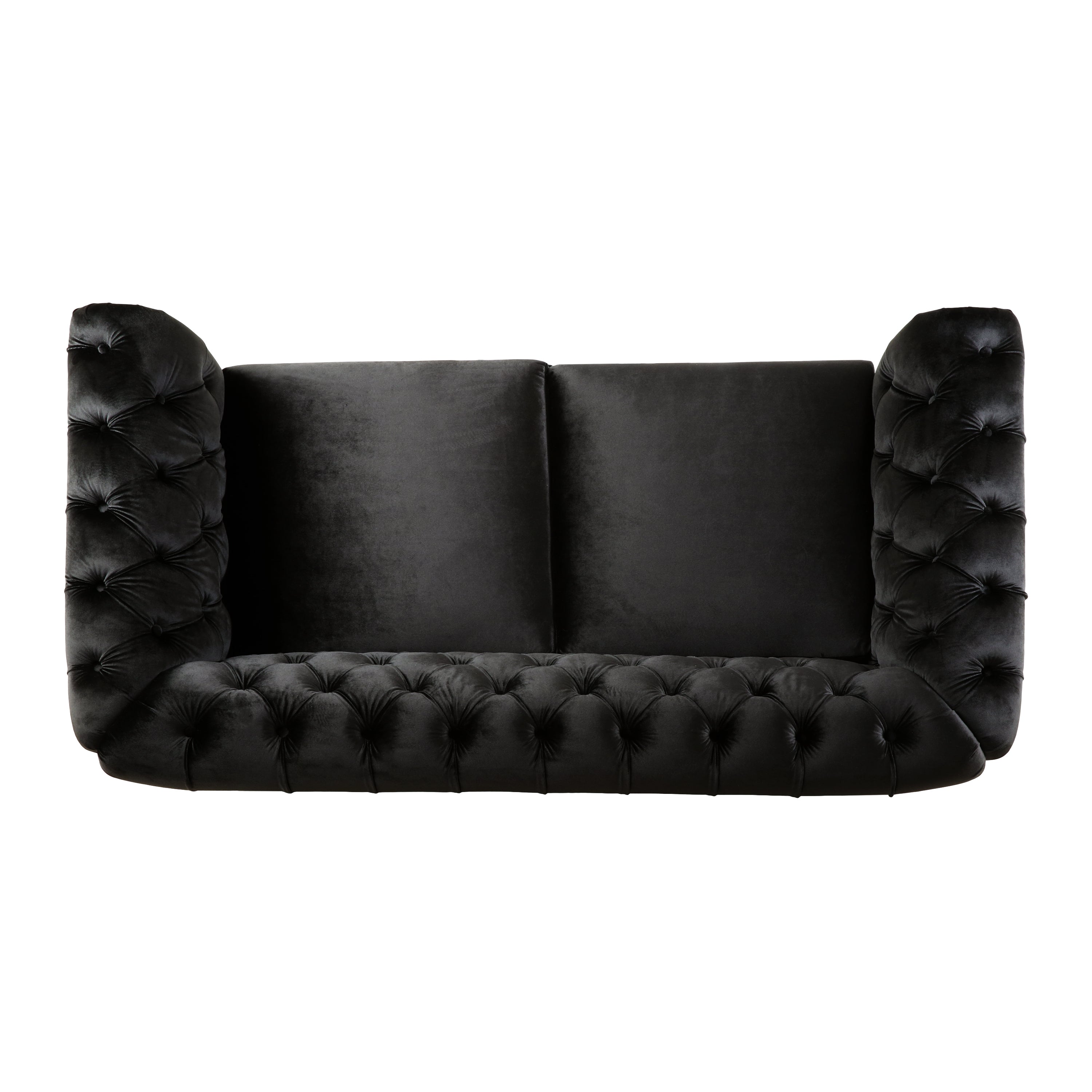 VIVALUX Chesterfield Velvet Loveseat Sofa, 2-Person Rolled Arm Upholstered Couch, Black, Pine Wood Frame, 59.44' - Grand Goldman Shop