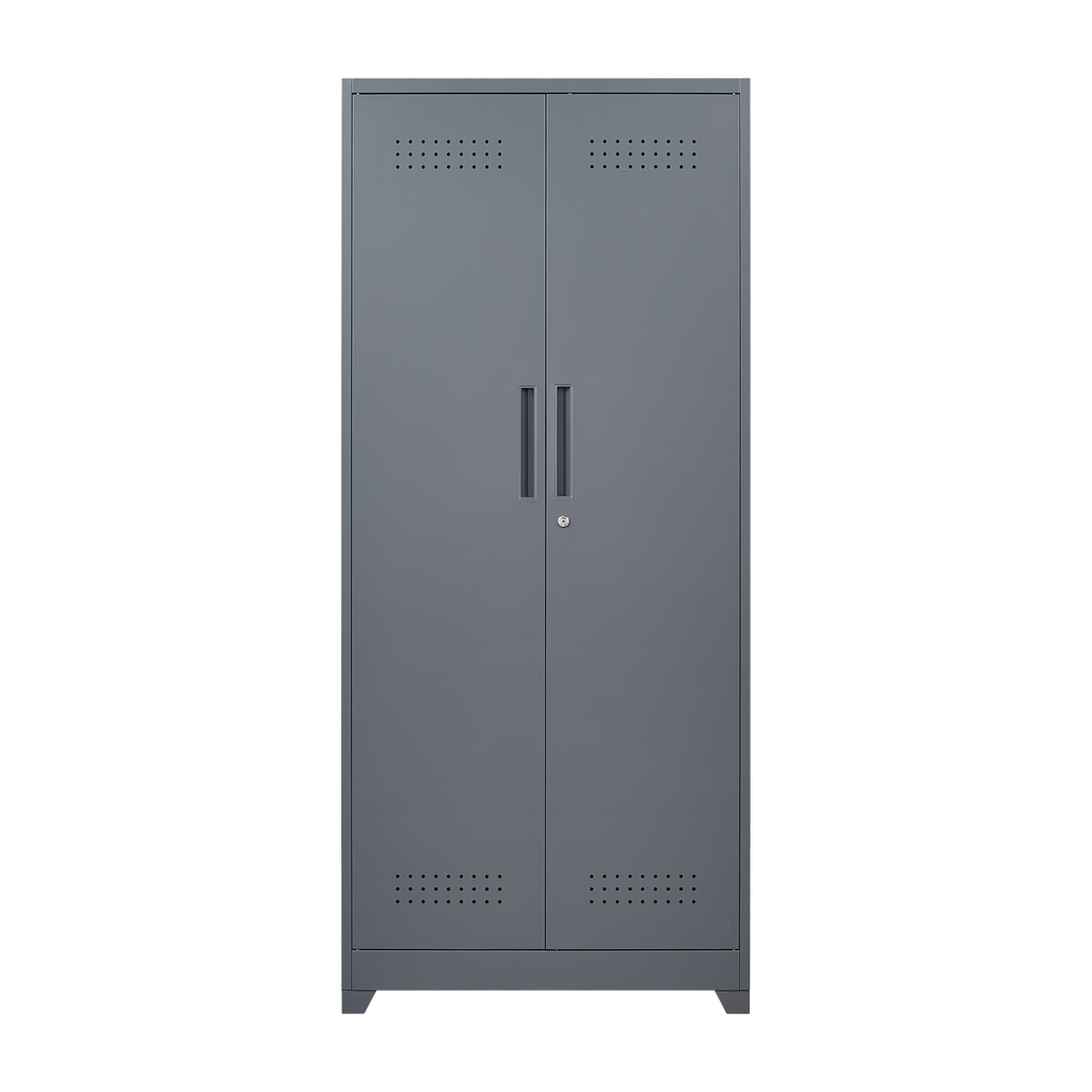 Gray And White Color Metal Lockers, Cleaning Tool Cabinets With Locking Doors, High Broom Tool Storage Cabinets, Adjustable S