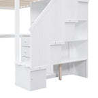 White Twin Size Loft Bed with L-Shaped Desk, Drawers, Cabinet, and Storage Staircase - Pine Wood & MDF - Grand Goldman Shop