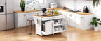 K&K 59.3' Kitchen Island with Storage 2 Pull Out Cabinet Organizers & Rubber Wood Drop Leaf, Rolling Kitchen Island with Trash Can Storage, Power Outlet, Spice & Towel Rack for Kitchen, Dining, White - Grand Goldman Shop