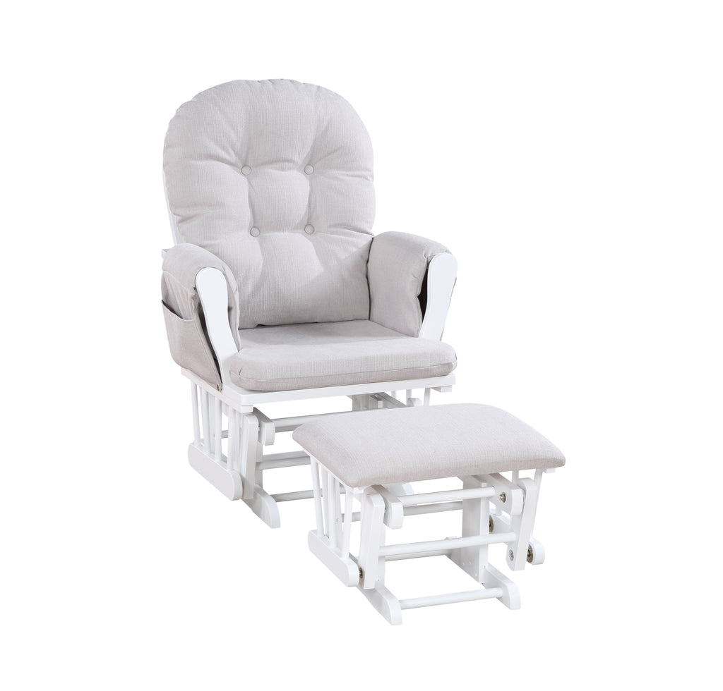 Mason Glider and Ottoman White Wood and Woven Gray Fabric - Grand Goldman Shop