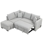Modern L-shaped Sectional Pull Out Sofa Bed with USB Ports & Storage Ottoman, Gray Jacquard Fabric, 82.6' - Grand Goldman Shop