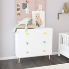 Kids 3 Drawer Dresser, White Nursery Storage Cabinet with Anti-Tip Safety Feature, Solid Wood and MDF Construction, Compact D
