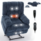 Dual Motor Heat Massage Infinite Position Up to 350 LBS Electric Power Lift Recliners with Power-Remote, Medium-firm and Heavy Duty, Blue - Grand Goldman Shop