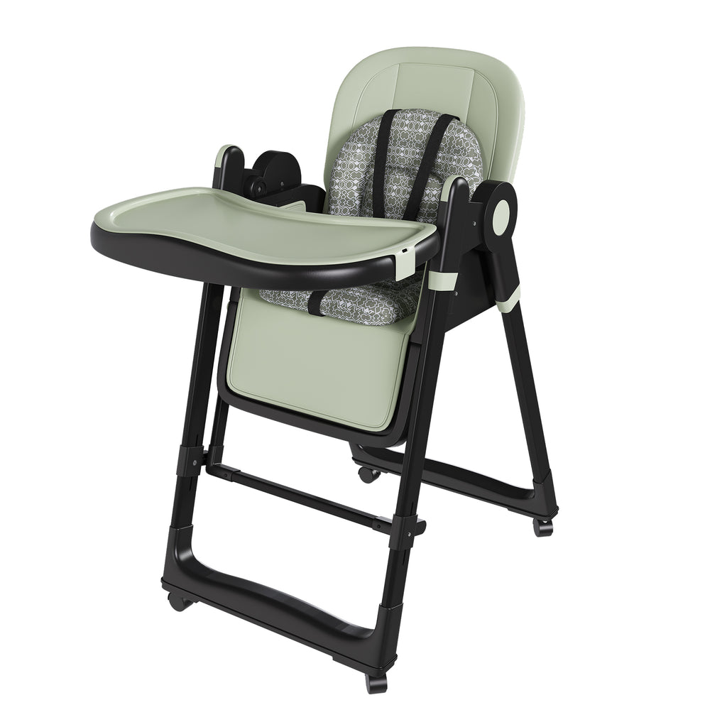 Convertible Baby High Chair to Rocker with 5-Point Harness, Foldable Infant Feeding Chair in Dark Green with Removable 2-Tier