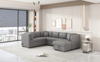 U-shaped Sectional Sofa Pull out Sofa Bed with USB Ports, Power Sockets, Storage Chaise, Light Gray Chenille, 108.6' - Grand Goldman Shop