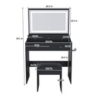 Modern Black Makeup Vanity Set with Power Outlet, Hair Dryer Holder, and Adjustable Lighting - Grand Goldman Shop