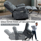 23' Seat Width and High Back Large Size Blue Grey Chenille Power Lift Recliner Chair with 8-Point Vibration Massage and Lumbar Heating - Grand Goldman Shop