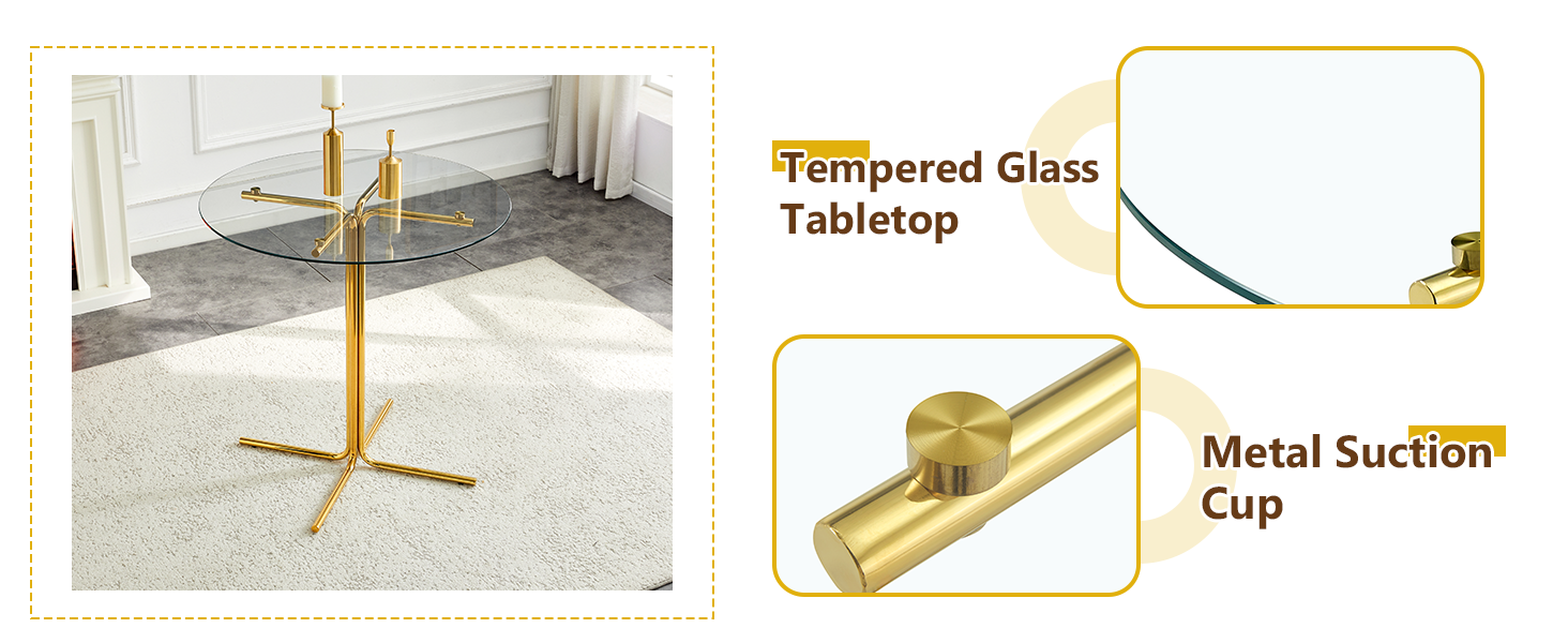 Round glass bar high table, 36 inch round bar table, tempered glass tabletop, sturdy gold chrome plated four column support, suitable for transparent round bar tables in small spaces, kitchens - Grand Goldman Shop