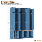 Farmhouse Hall Tree with 4 Hidden Hanging Hooks, Versatile Walnut Seating Bench with 8 Doors, Entryway Shoe Cabinet with Open Compartment for Living Room, Blue (OLD SKU:N721S000059C) - Grand Goldman Shop
