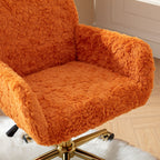 Stylish A&A Furniture Office Chair, Artificial Rabbit Hair with Golden Metal Base, Adjustable Swivel Desk Chair, Orange - Ava