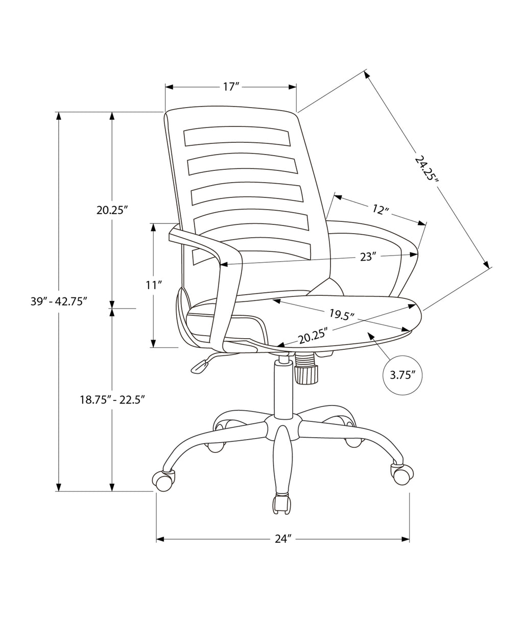 Office Chair, Adjustable Height, Swivel, Ergonomic, Armrests, Computer Desk, Work, Grey Mesh, Chrome Metal, Contemporary, Mod