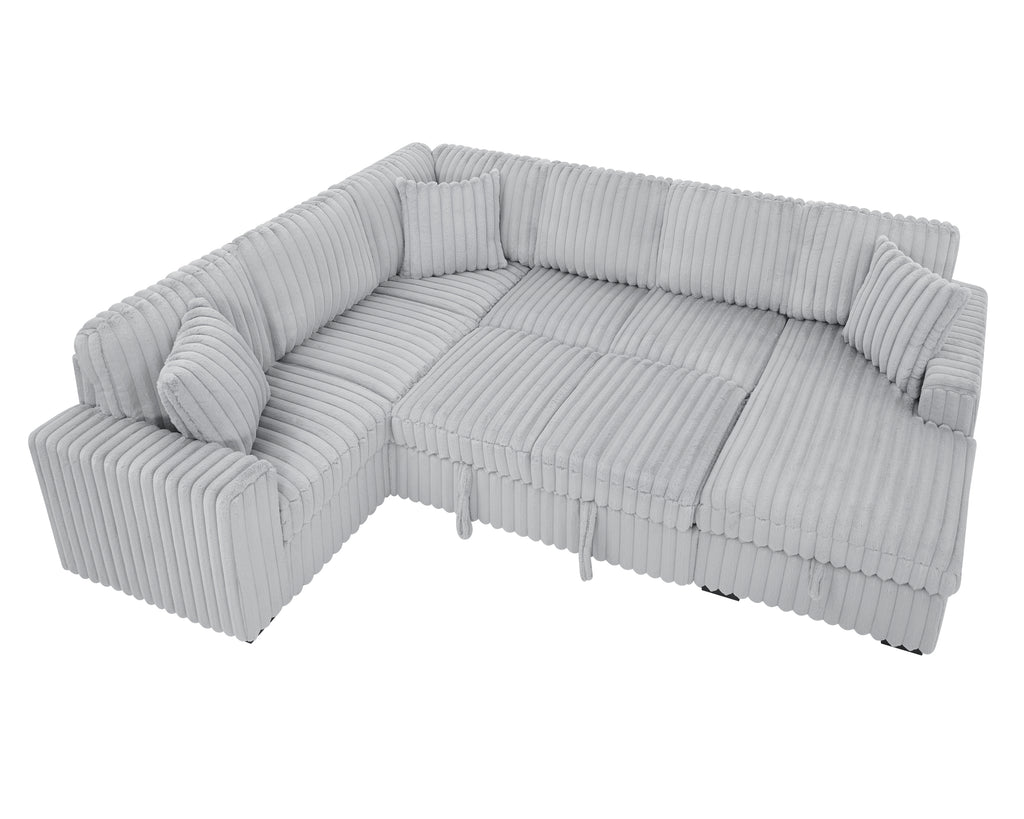 122 Inch Pull Out Couch, Rabbit plush Fabric Sofa Bed with USB Ports & Comfy Upholstered, Oversized U Shape Sectional Sleeper Sofa Bed with Storage Chaise, Grey - Grand Goldman Shop