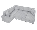 122 Inch Pull Out Couch, Rabbit plush Fabric Sofa Bed with USB Ports & Comfy Upholstered, Oversized U Shape Sectional Sleeper Sofa Bed with Storage Chaise, Grey - Grand Goldman Shop