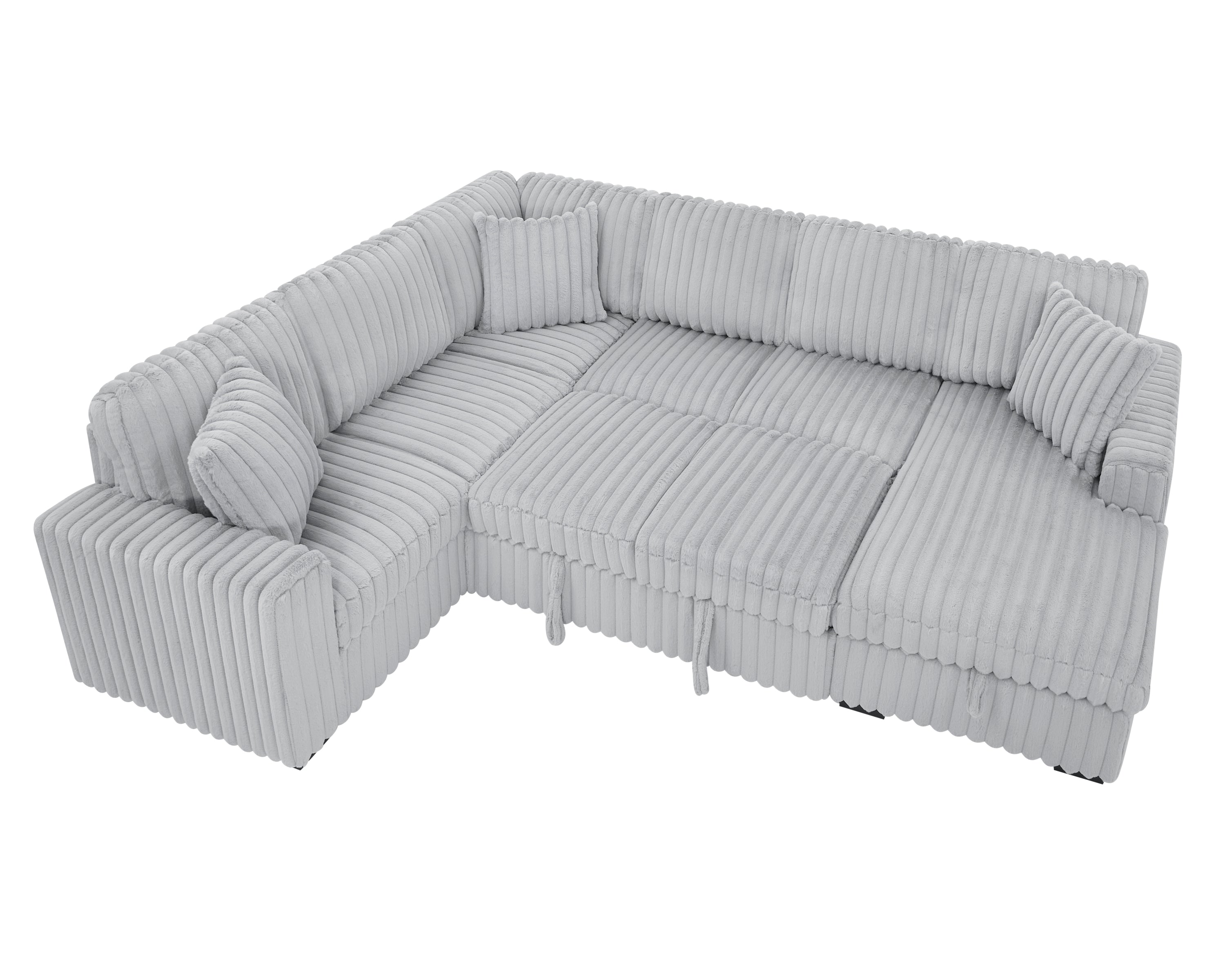 122 Inch Pull Out Couch, Rabbit plush Fabric Sofa Bed with USB Ports & Comfy Upholstered, Oversized U Shape Sectional Sleeper Sofa Bed with Storage Chaise, Grey - Grand Goldman Shop