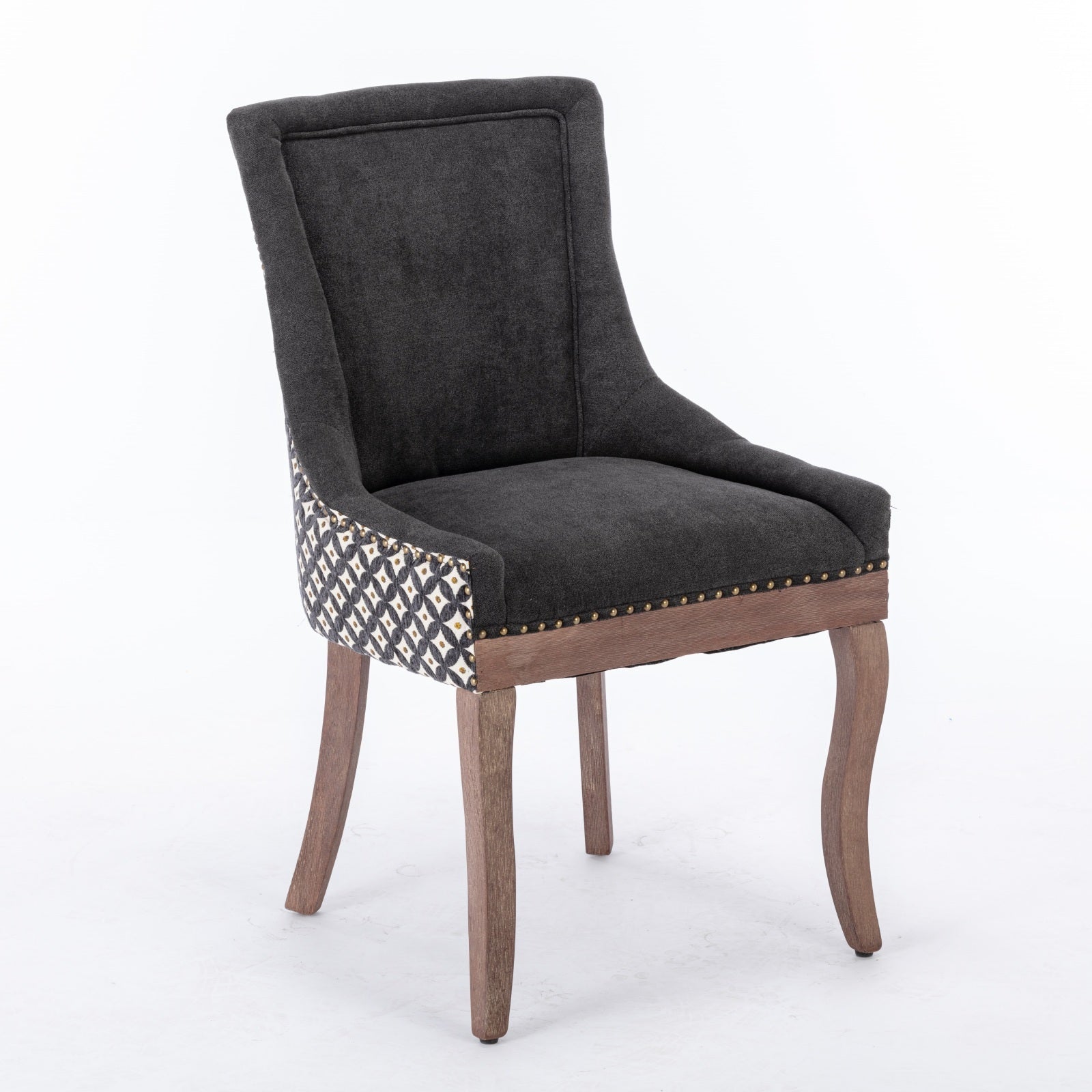 A&A Furniture, Ultra Side Dining Chair, Thickened fabric chairs with neutrally toned solid wood legs, Bronze nail head, Set of 2, Blue - Grand Goldman Shop