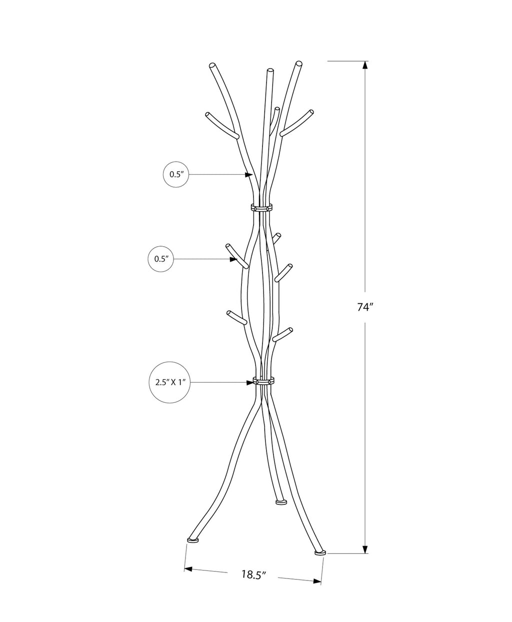 Coat Rack, Hall Tree, Free Standing, 11 Hooks, Entryway, 74'h, Bedroom, White Metal, Contemporary, Modern - Grand Goldman Shop