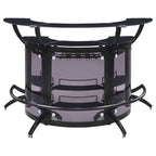 Elaina Black 3-Piece Curved Freestanding Home Bar with Smoked Acrylic Panels and Silver Metal Frame, Black Finish, Glass and Metal Construction - Grand Goldman Shop
