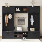 4-in-1 Detachable Hall Tree with Storage and 7 Hooks, Multiple Functions Hallway Coat Rack with Storage Drawers and Cabinet, Black Shoe Bench for Entryway Hallway - Grand Goldman Shop