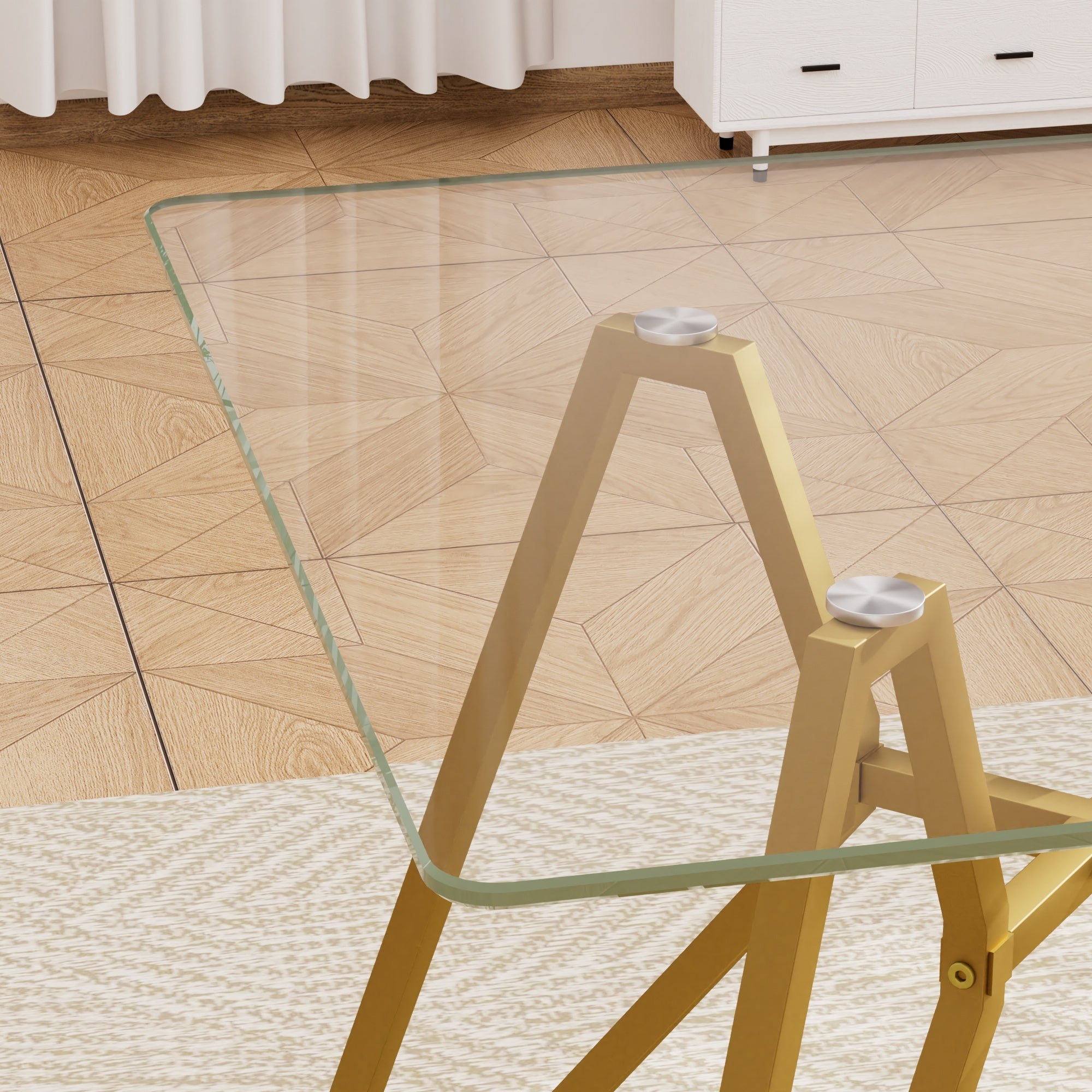 Modern Gold Glass Dining Table with Metal Legs for 2-4 People, 35.4-Inch Square - Grand Goldman Shop