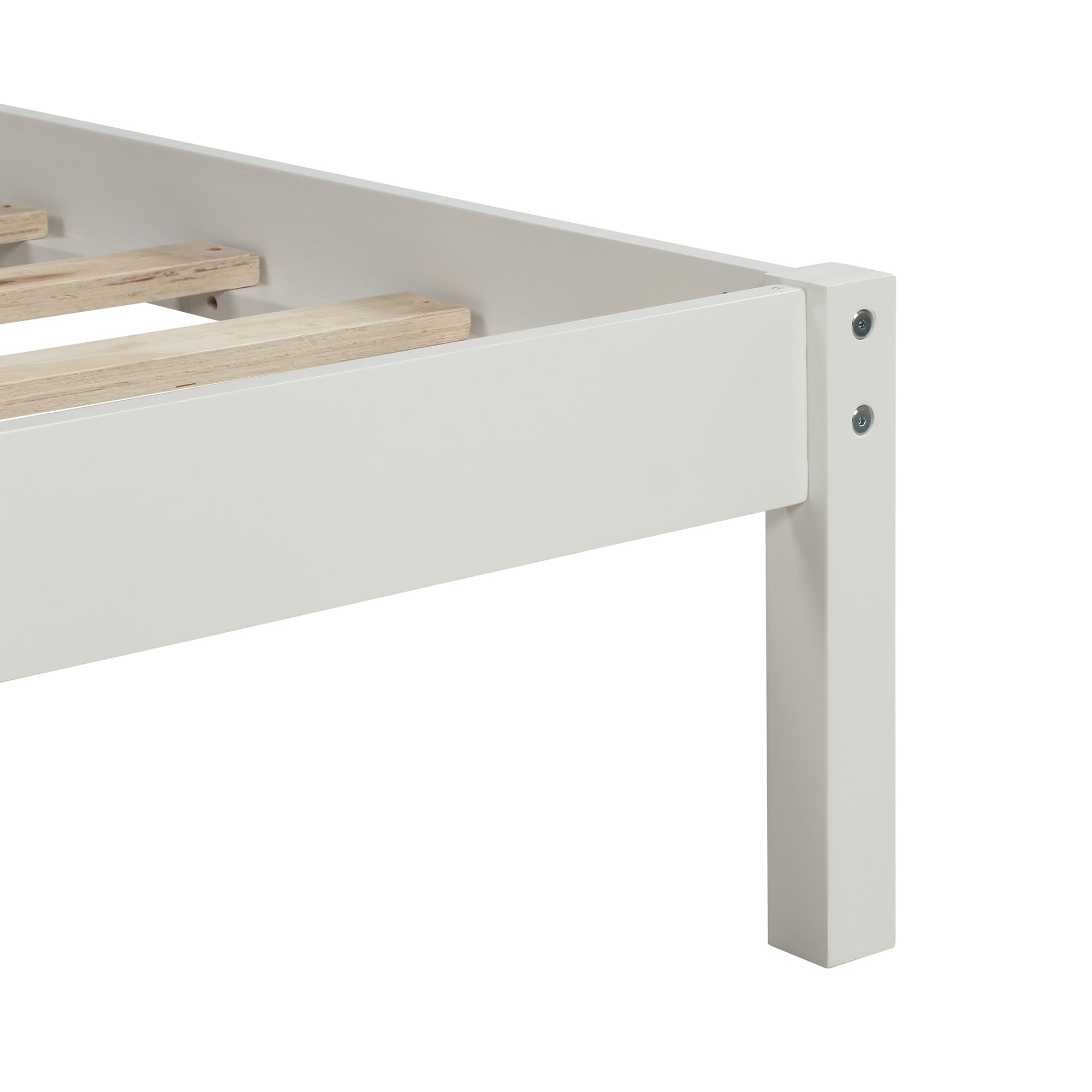 White Platform Bed Frame with Headboard, Wood Slat Support, No Box Spring Needed, Twin, Pine and MDF - Grand Goldman Shop