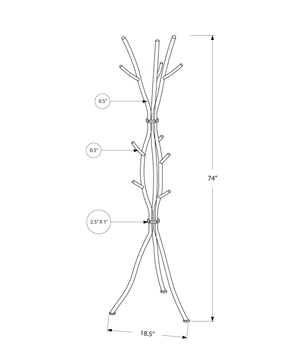 Coat Rack, Hall Tree, Free Standing, 11 Hooks, Entryway, 74'h, Bedroom, Grey Metal, Contemporary, Modern - Grand Goldman Shop
