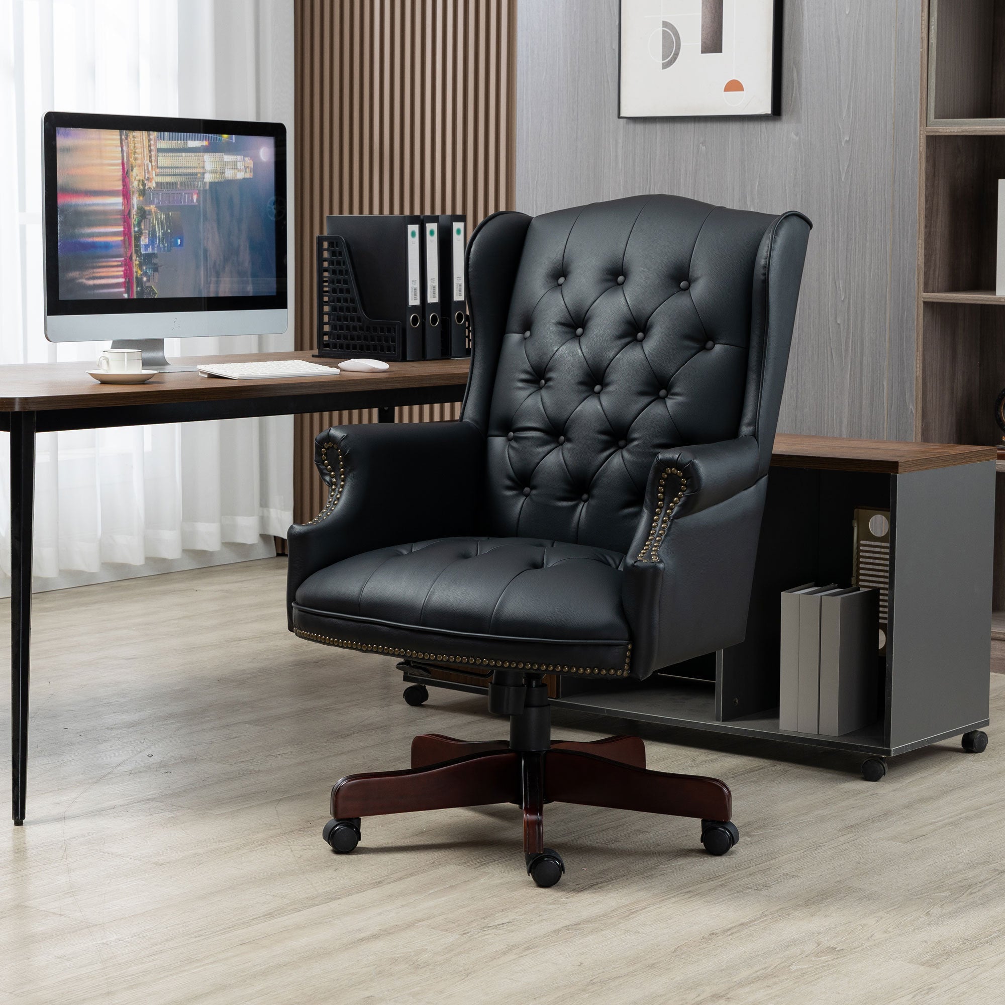 Executive Office Chair Comfortable Desk Chair - Ergonomic Design - Thick Padded Seat and Backrest - PU Leather Desk Chair wit