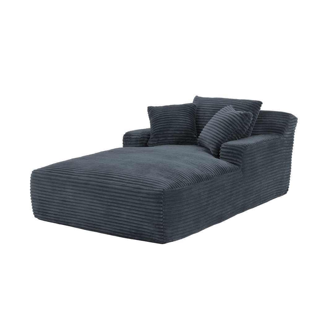 Oversized Chaise Lounge Chair Indoor, Corduroy Upholstered Modern Sofa Couch in Dark Grey, No Assembly Required, Comfy Sleeper Sofa for Living Room or Office - Grand Goldman Shop