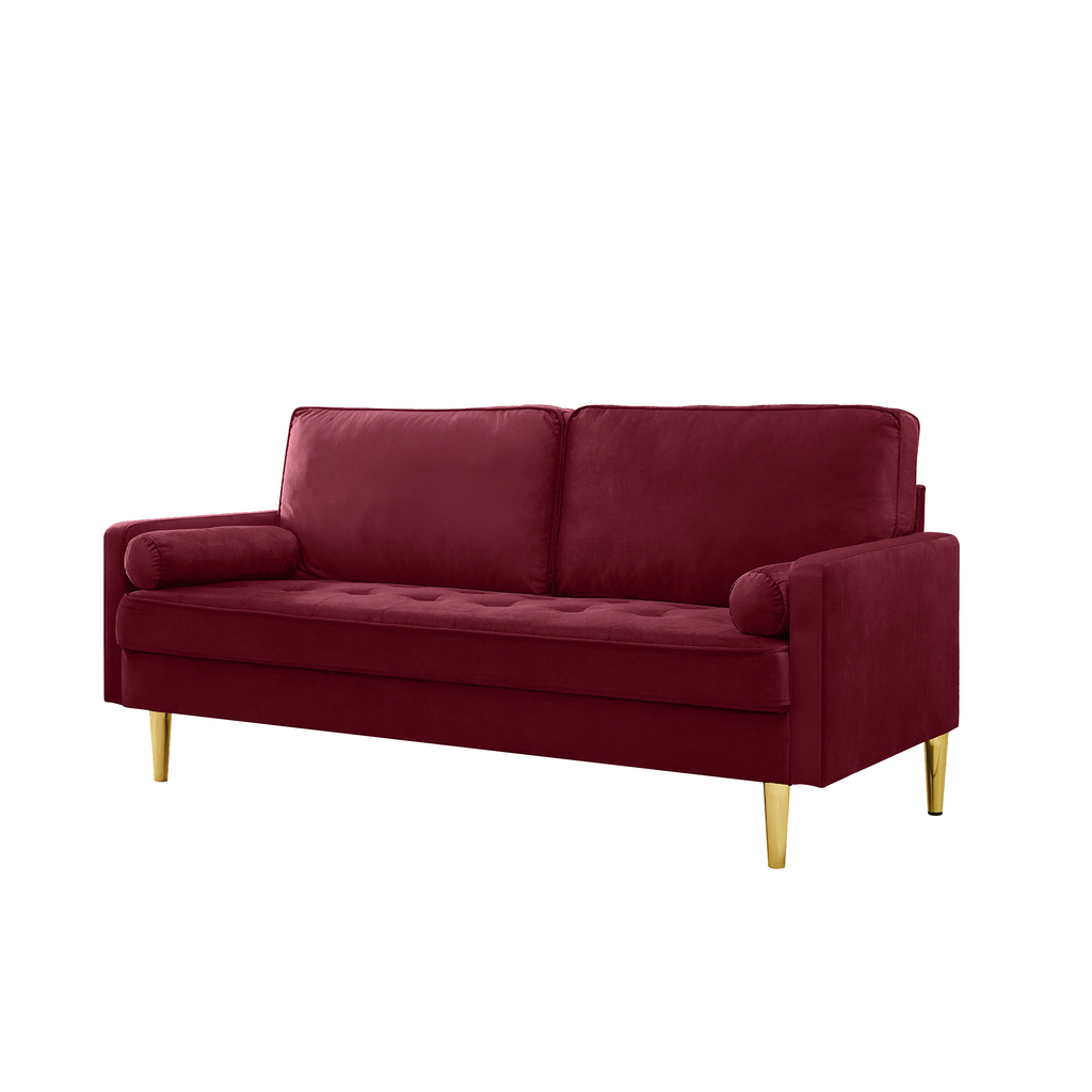 65-inch minimalist velvet sofa with metallic-coloured legs, complete with cushions, suitable for the living room or bedroom. - Grand Goldman Shop