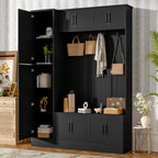 VIBE HAUS 79'' Tall Modern Hall Tree with Shoe Storage, 4-in-1 Entryway Bench with 6 Cabinets, 4 Coat Hooks & Adjustable Shelf for Hallway, living room, Black - Grand Goldman Shop