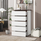 5 Drawer Dresser for Bedroom,  Modern Closet Dressers Chest of Drawers, White & Walnut color Storage Dresser Chest Cabinet Organizer Unit - Grand Goldman Shop