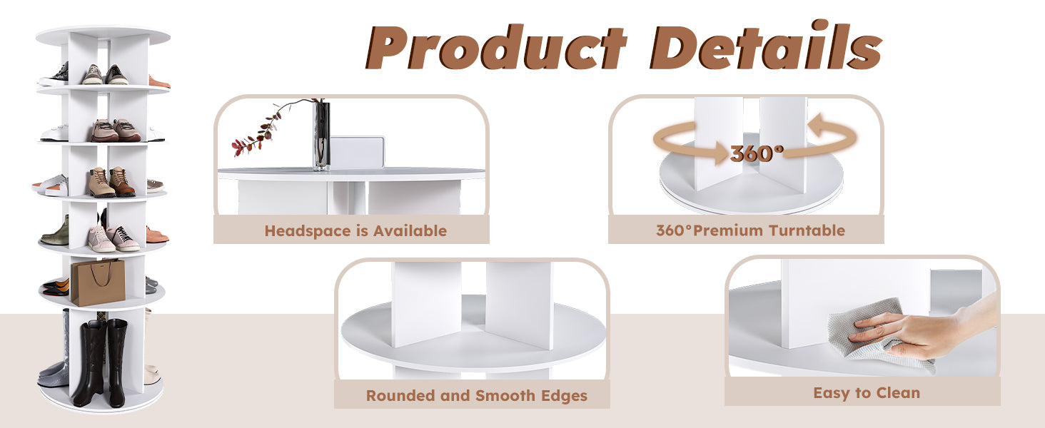 6-Tier Spinning Shoe Rack, Free Standing 360° Revolving Shoe Organizer,white - Grand Goldman Shop