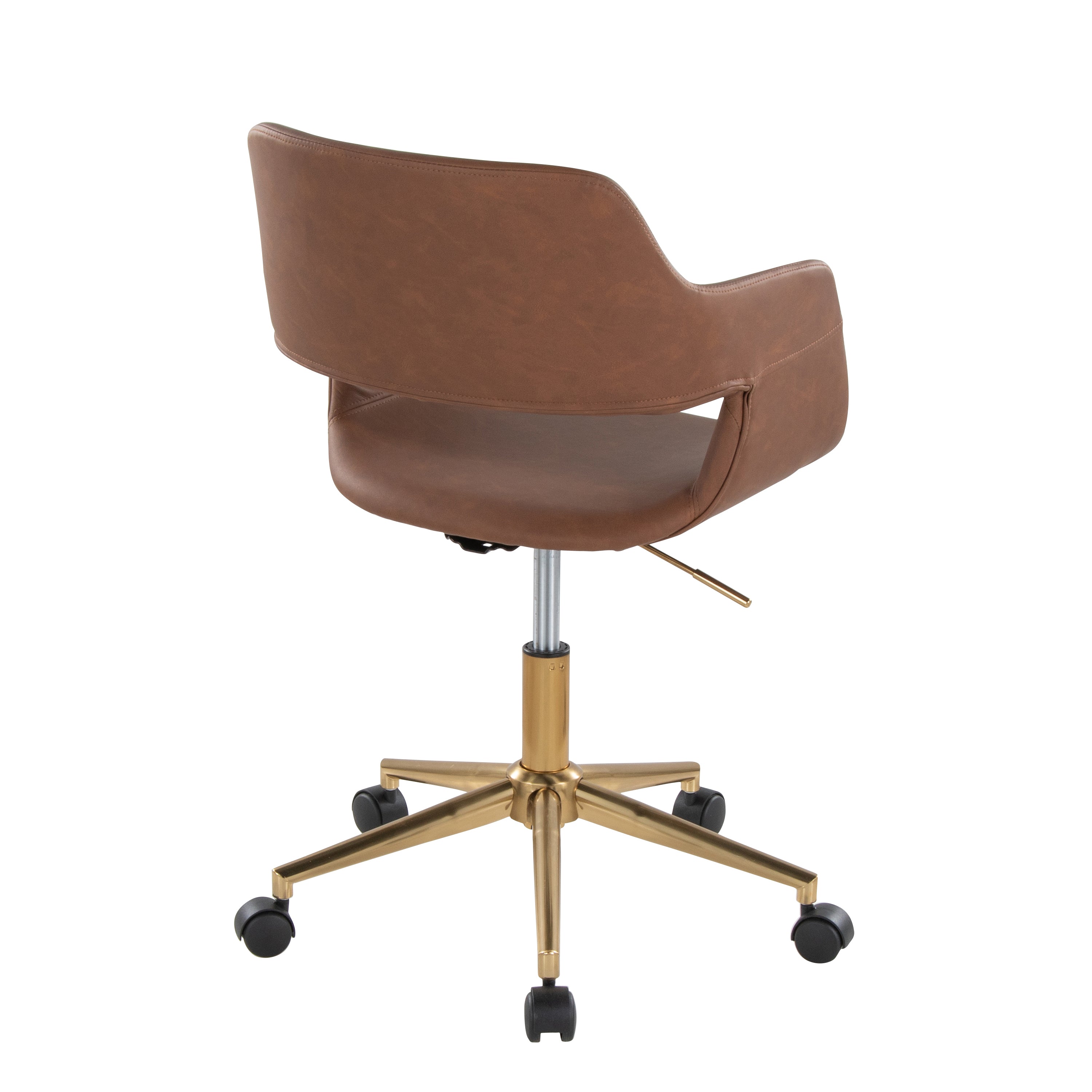 Contemporary Task Chair in Gold Metal and Brown Faux Leather - Grand Goldman