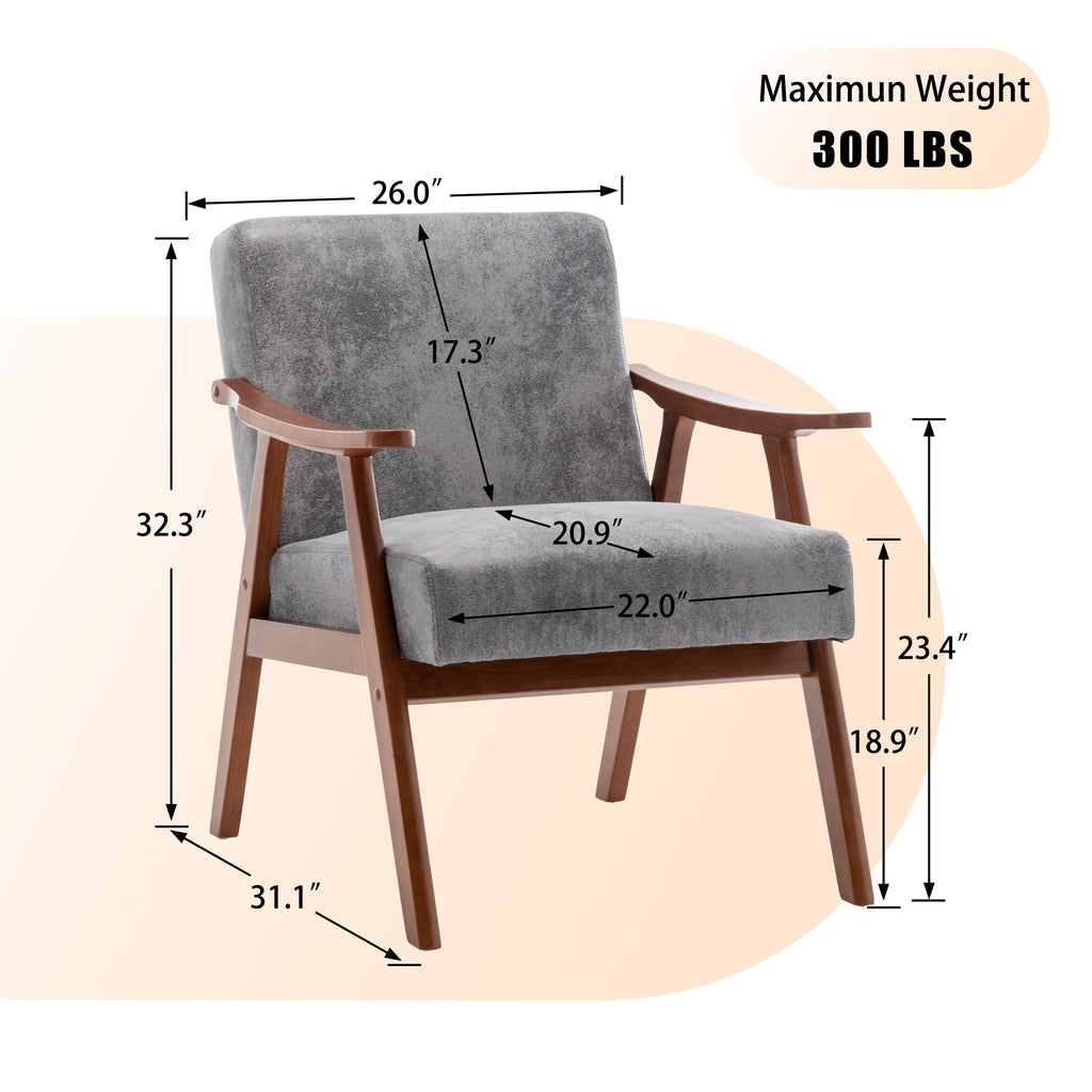 Mid-Century Modern Wingback Accent Chair with Solid Wood Frame and Extra-Thick Backrest – Lounge Chair for Living Room, Bedroom, or Reading Room - Grand Goldman Shop