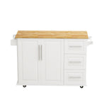 White Kitchen Island Cart with 2 Door Cabinet, 3 Drawers, Spice Rack & Towel Rack, Solid Wood Top, 43.31 Inch Width - Grand Goldman Shop