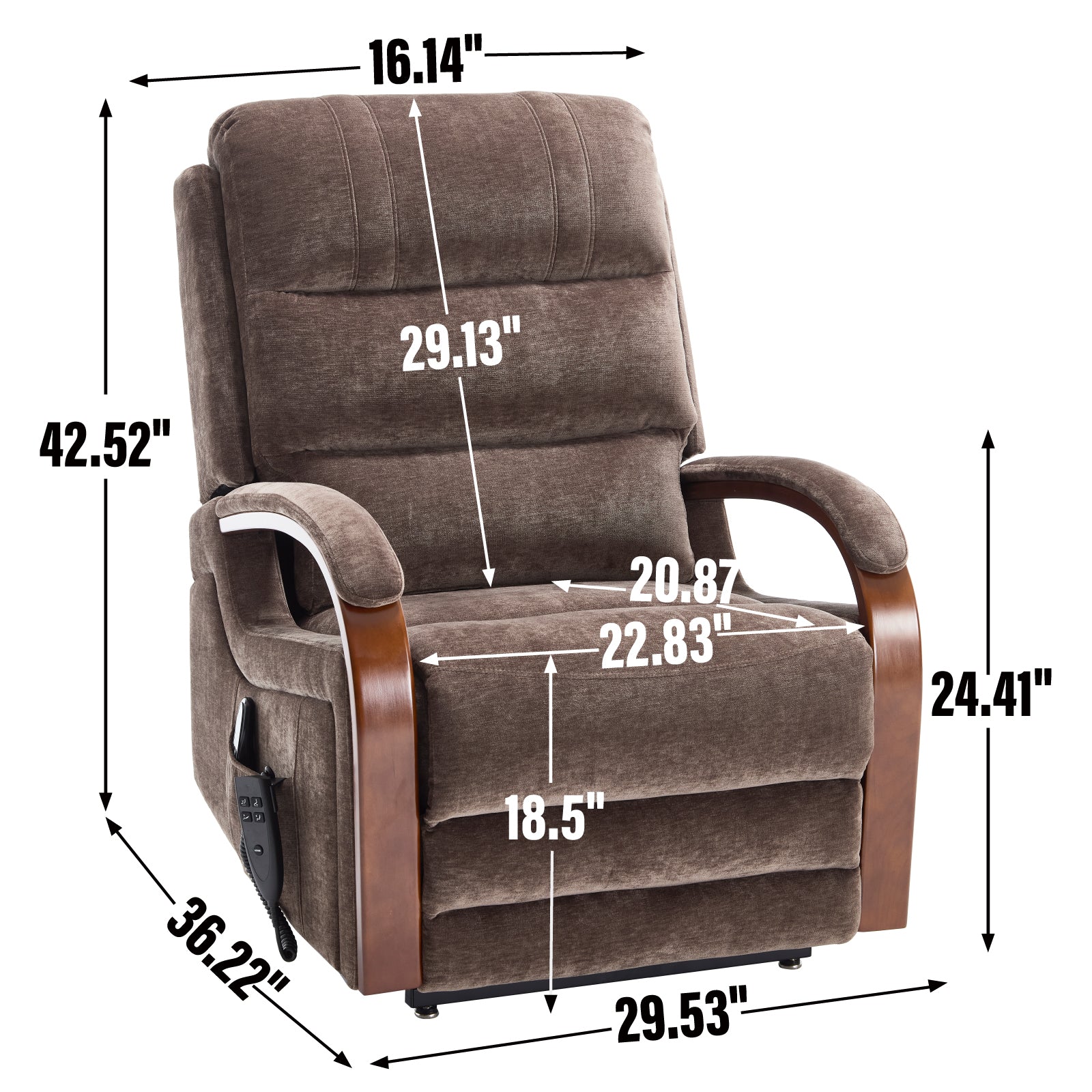 Power Brown Chenille Lift Recliner Chair Dual Motor Infinite Position Up to 350 LBS with Solid Wood Armrests, Heat Massage and Heavy Duty Motion Mechanism - Grand Goldman Shop